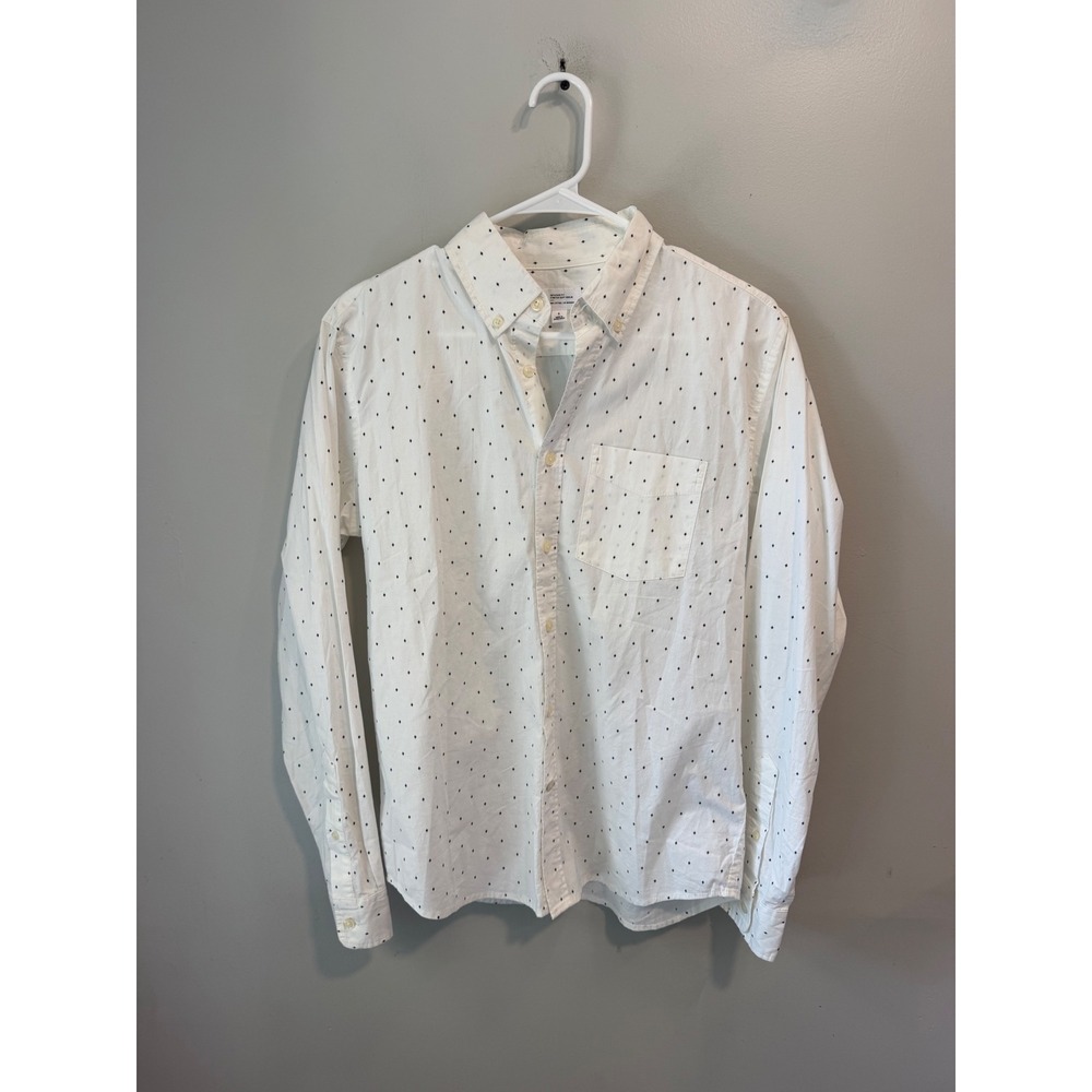 Gap Mens Untucked Fit Stretch Soft Poplin Shirt White Diamond Print Small